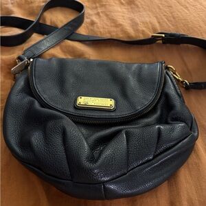 Marc Jacobs Black Pebbled Leather Crossbody with Gold Plaque